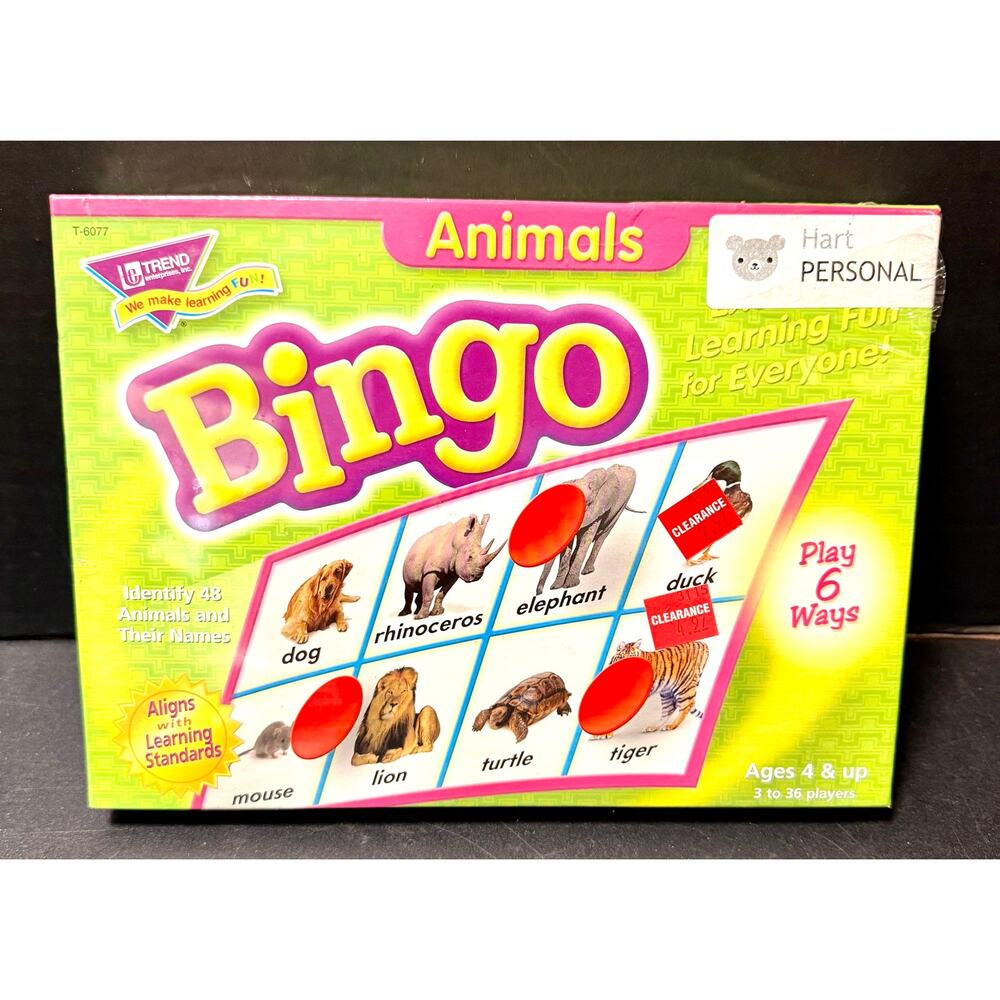 Animals Bingo Board Game by Trend Enterprises learning new sealed